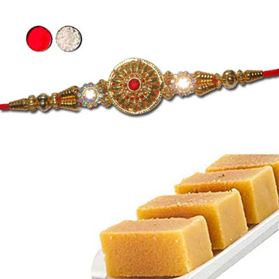 "Designer Fancy Rakhi - FR- 8370 A (Single Rakhi), 500gms of Milk Mysore Pak(ED) - Click here to View more details about this Product